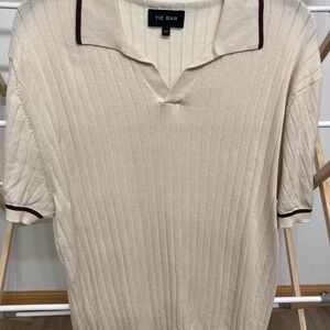 The Tie Bar Cream Polo Shirt with Brown Accents